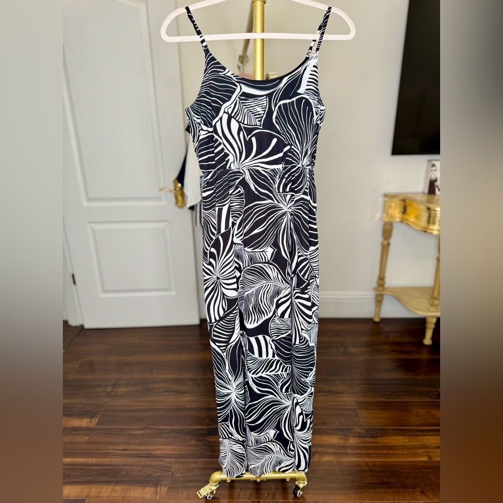 Anne Klein Black and White Spaghetti Strap Maxi Dress
